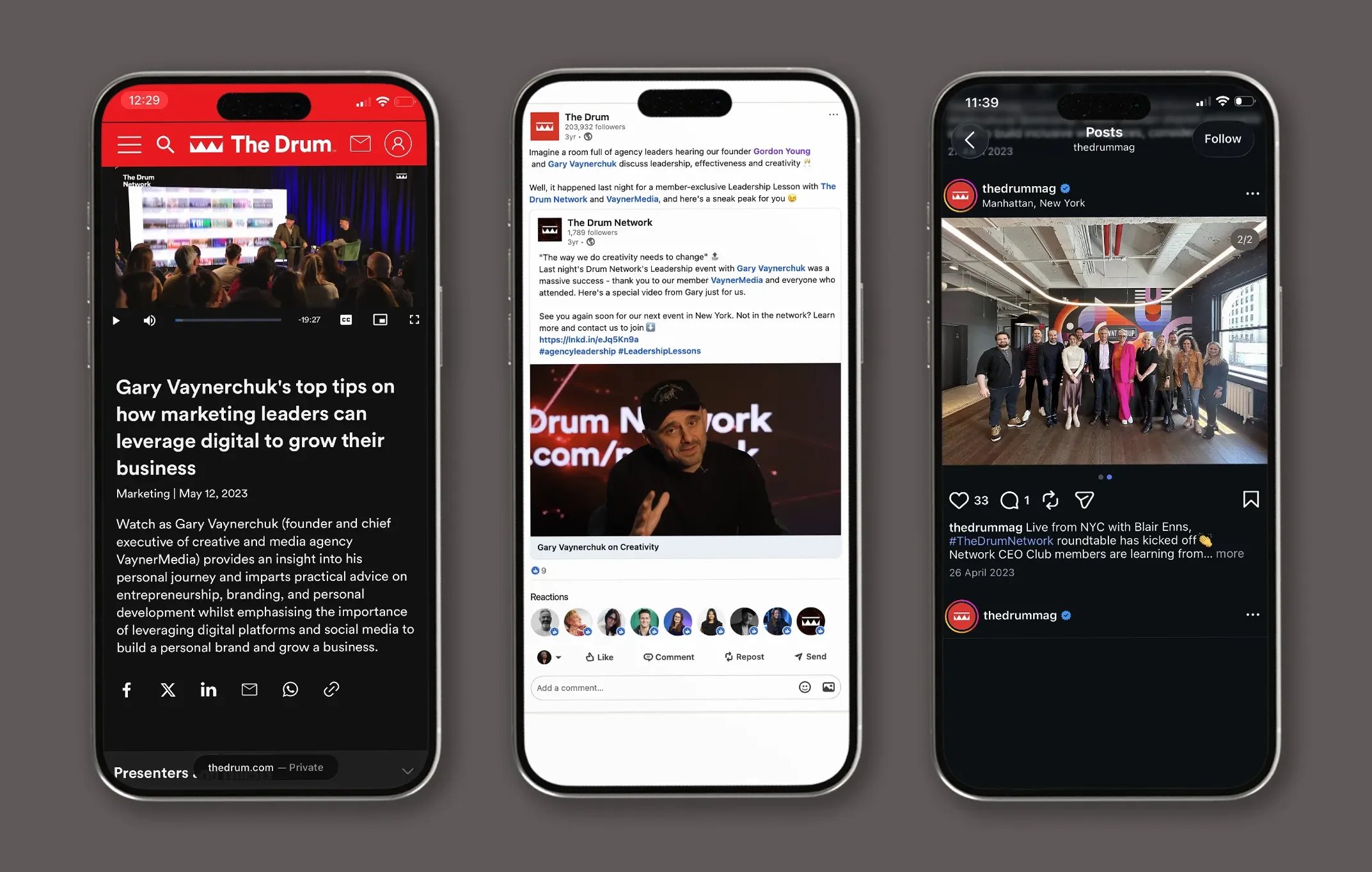 Social posts from The Drum CEO Club covering b2b marketing firms and senior executive engagement