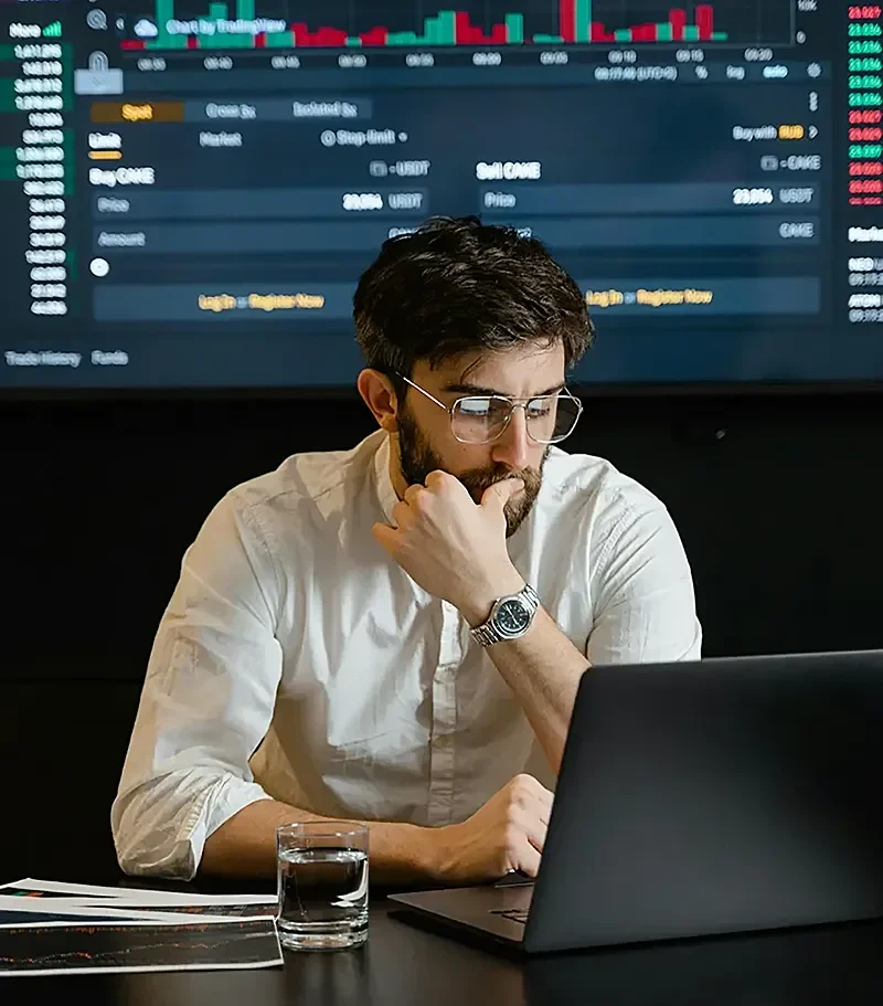 Investor buyer persona reviewing his portfolio, part of our ideal customer profile panel