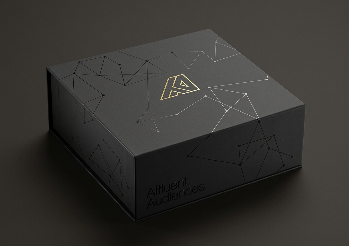 Custom presentation gift box created by our packaging design agency for fine jewellery, couture, and luxury retail brands