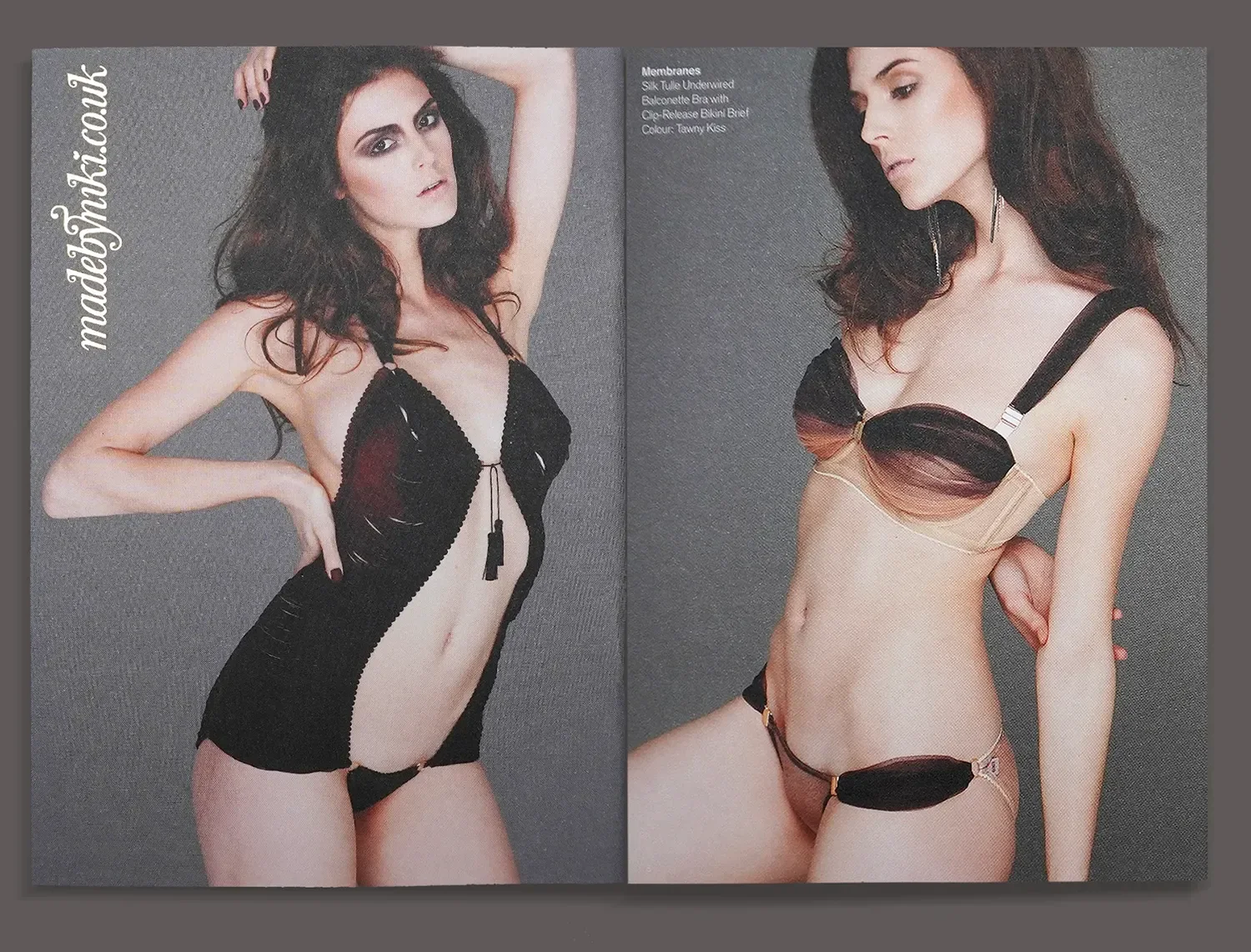 Seasonal brand positioning brochure spread for Made by Niki Inheritance lingerie