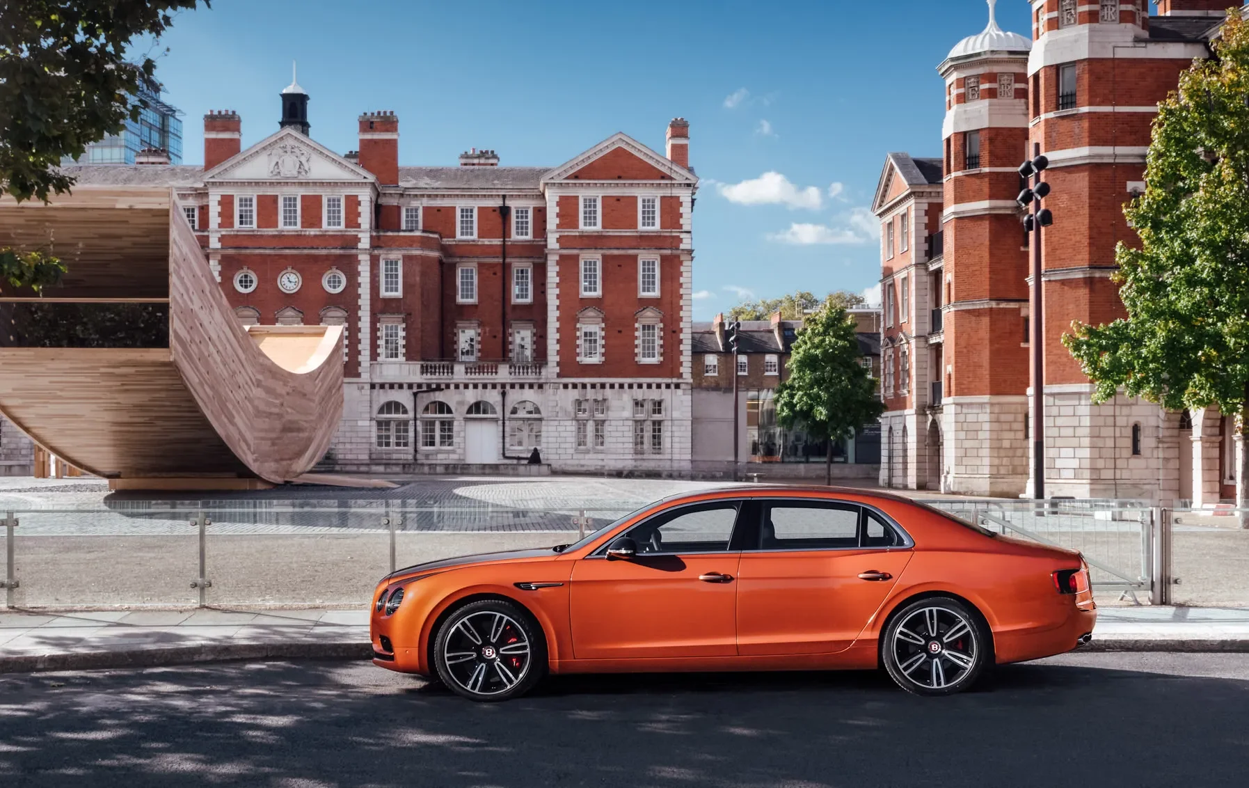 Bentley orange flying spur at London Design Museum shot for a digital marketing content strategy