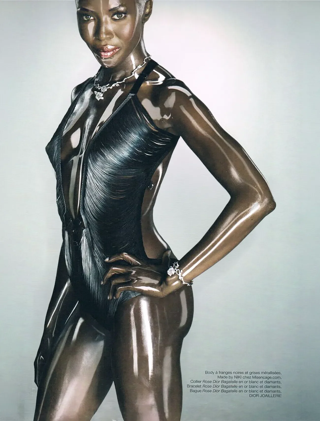 Naomi Campbell wearing Cascade — unpaid endorsement amplifying the fashion marketing campaign