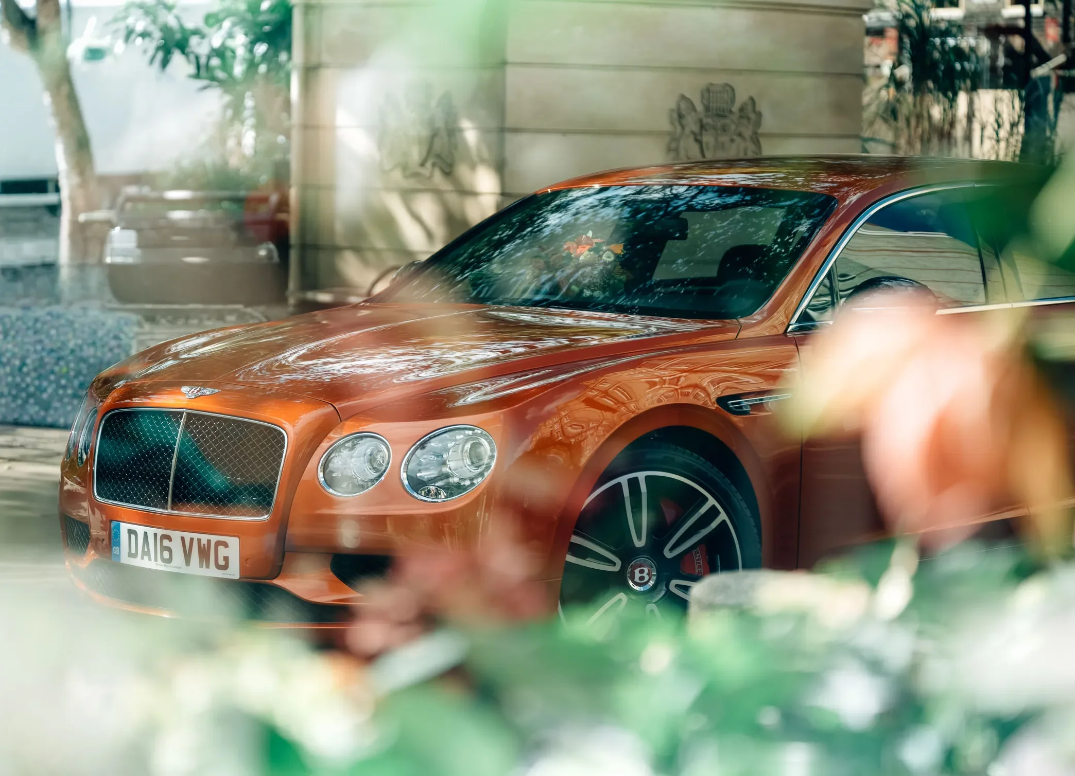 Bentley with Wild at Heart florals, a social content strategy frame shot in Westbourne Grove