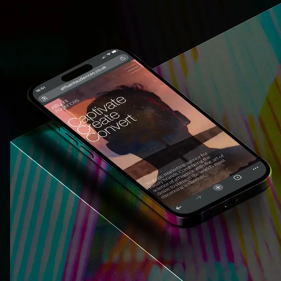 Affluent Audiences mobile website promoting luxury digital marketing strategy article.