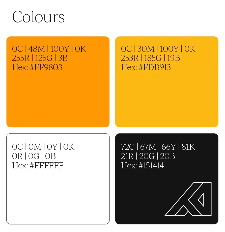 Bespoke brand identity colour palette design created for luxury positioning
