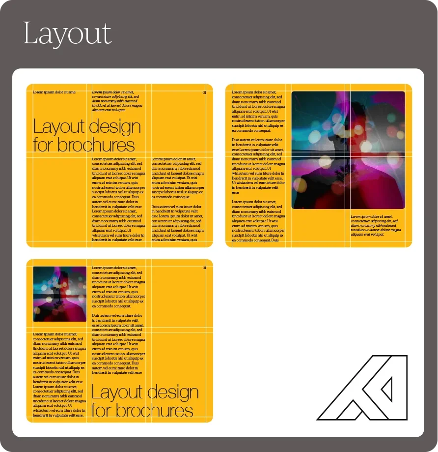 Brand design grid layout system for premium print and digital collateral