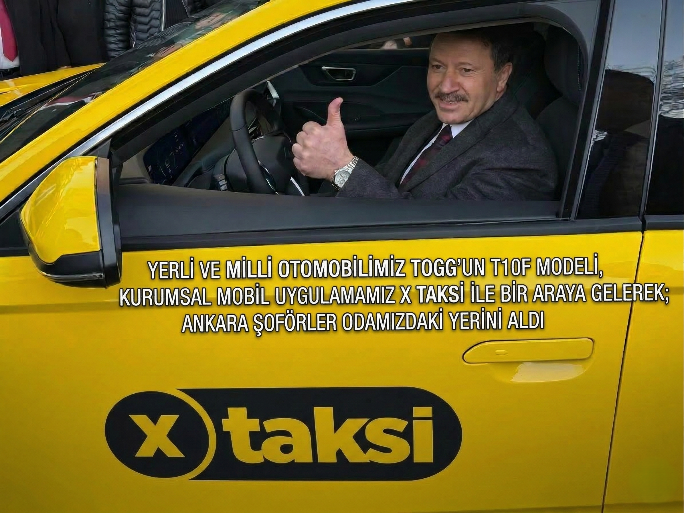 YERLİ VE MİLLİ OTOMOBİLİMİZ TOGG’UN T10F MODELİ, KURUMSAL MOBİL UYGULAMAMIZ X TAKSİ İLE BİR ARAYA GELEREK; ANKARA ŞOFÖRLER ODAMIZDAKİ YERİNİ ALDI