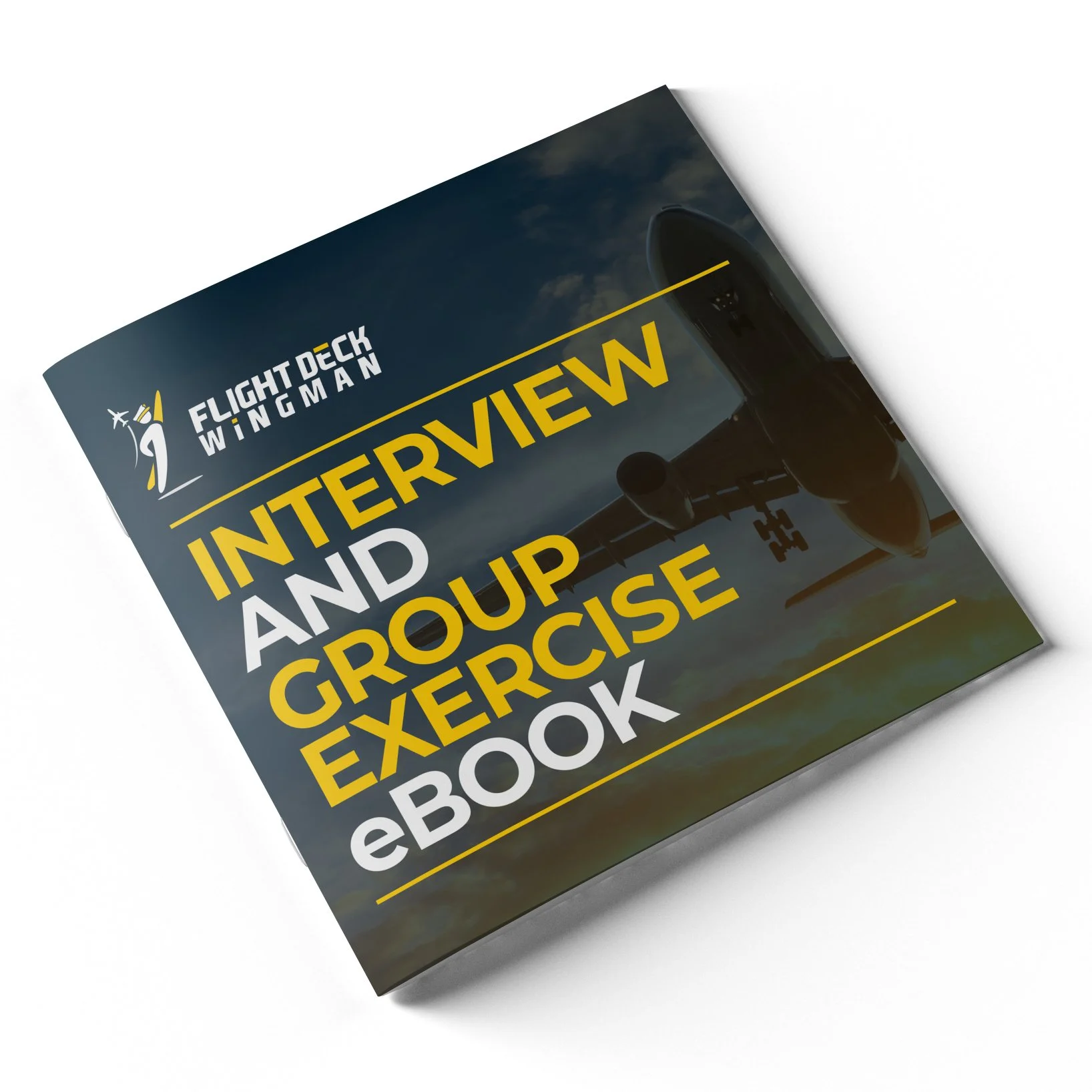 Ebook cover titled 'Interview and Group Exercise,' featuring a small airplane in the sky.