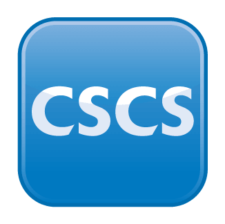 Blue square button with rounded edges, displaying white uppercase letters "CSCS" centered and bold. The background is a light yellow shade, conveying a corporate tone.