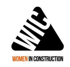 Black and white triangular logo with the letters "WIC" inside. Below, "Women in Construction" is written, highlighting the focus on women in the industry.