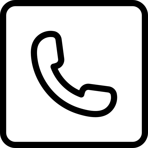 Black phone handset icon in a square outline on a transparent background. The symbol is simple, conveying communication or a call button's function.