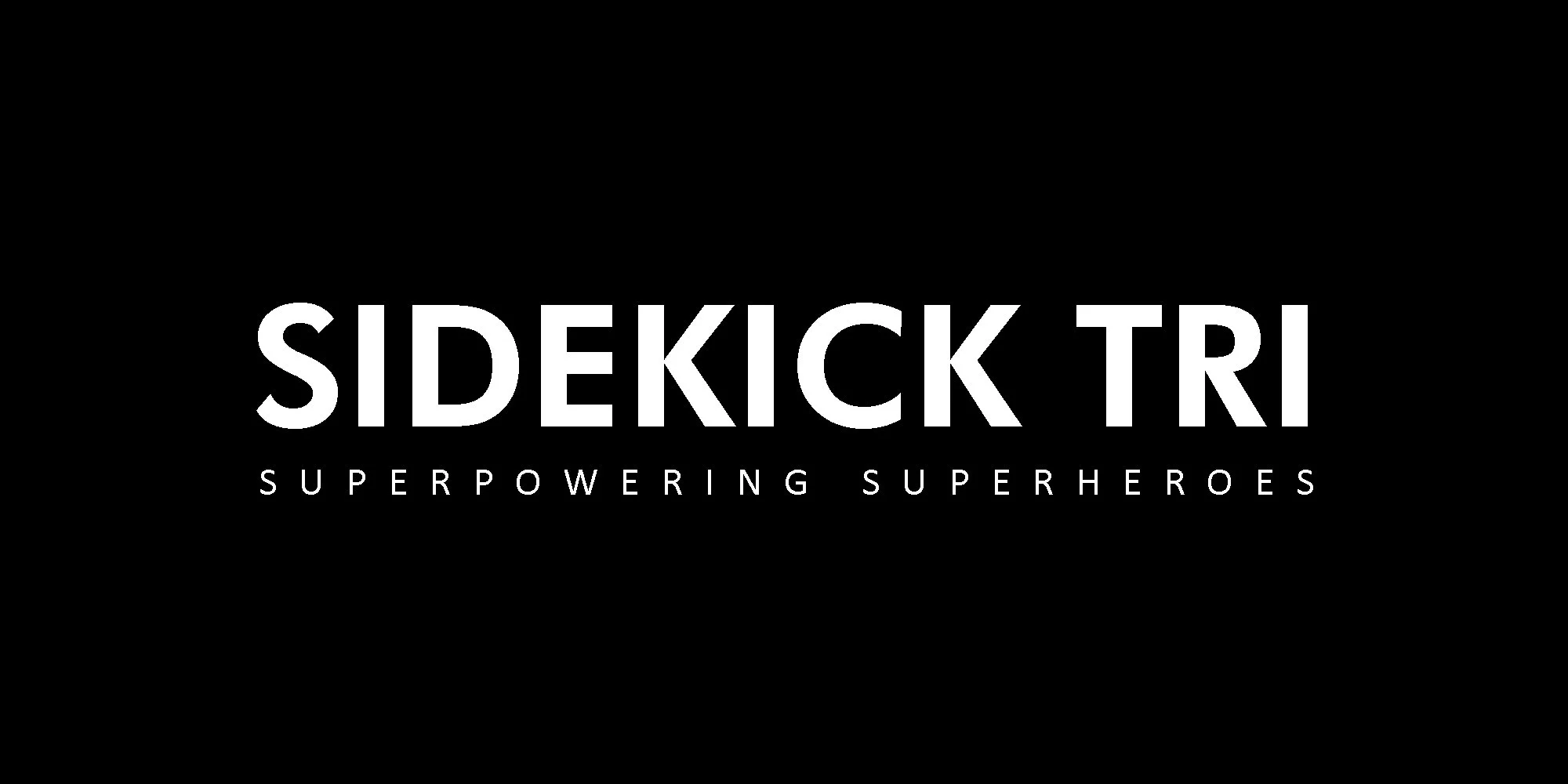 Black background with white text that reads 'Sidekick Tri' and 'Superpowering Superheroes' underneath.