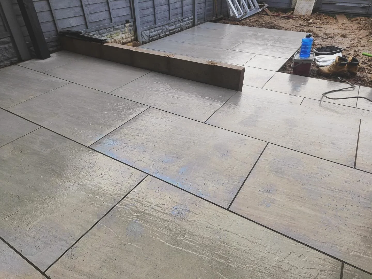 Patio complete ✅ Cladding and Artificial Grass next 🌱#landscaping #patio #paving #smallbusiness#porcelain#westmidlands