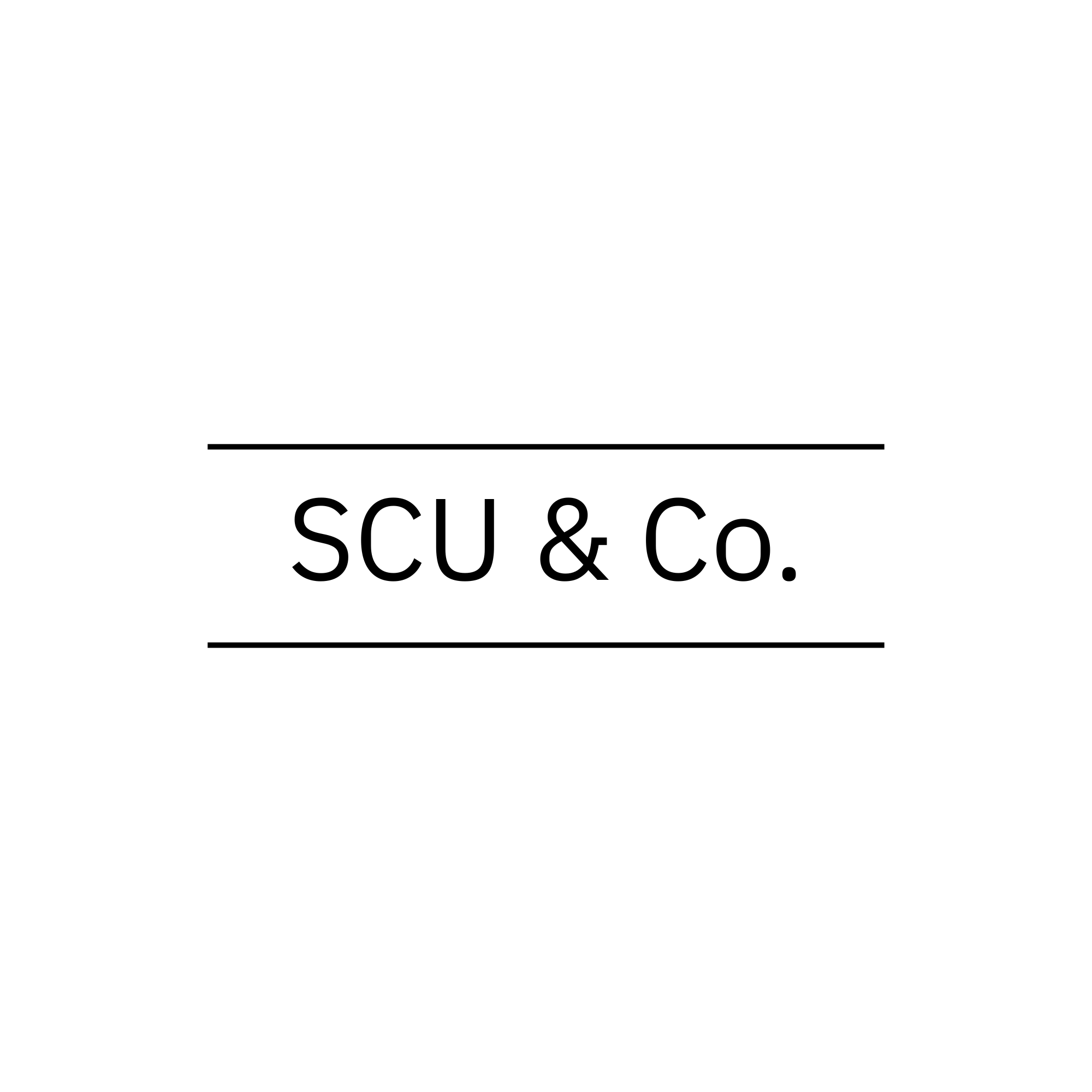 Logo for SCU & Co. with black text on a white background, featuring two horizontal lines above and below the company name.