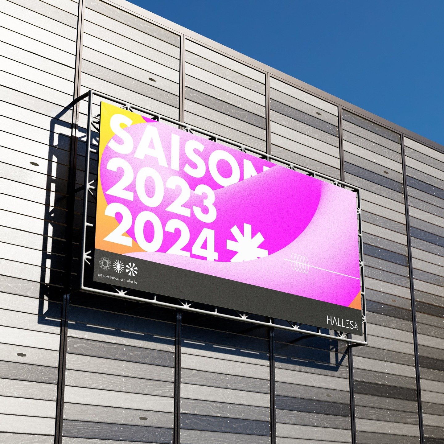 🌈 Gradients n&eacute;on et typographie radicale : bienvenue aux Halles. D&eacute;couvrez notre projet de branding culturel pour Les Halles de Bruxelles (Halles de Schaerbeek). Pour la saison 2023-2024, nous avons imagin&eacute; une identit&eacute; v