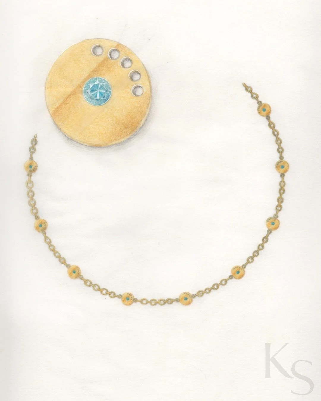The Radiance collection, captured in pencil.

These early sketches show the development of the disc motif - a shape I'm drawn to for its centring, tactile quality. Though the necklace remained a concept, these drawings were a necessary step in workin