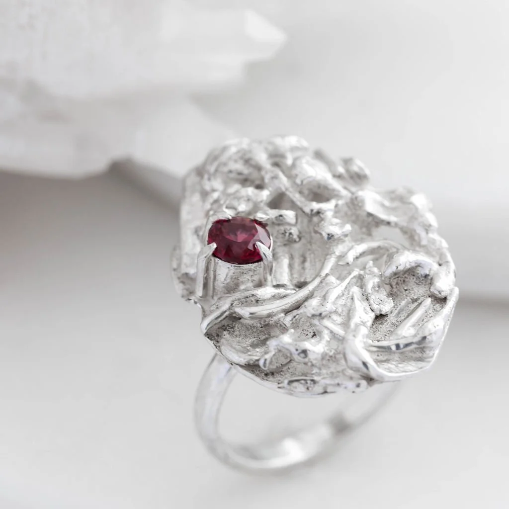 Silver and Garnet Cocktail Ring