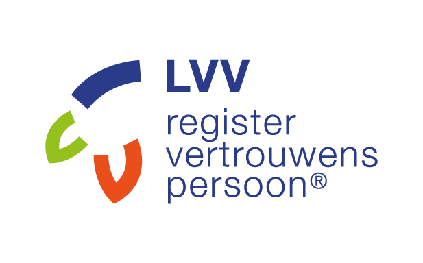 Logo van LVV met kleurrijke cirkel en de woorden 'register vertrouwenspersoon'.
