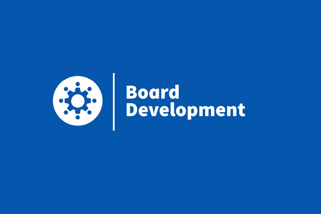 Board Development Logo: Blue background with a white gear icon and the words 'Board Development' next to a vertical line.