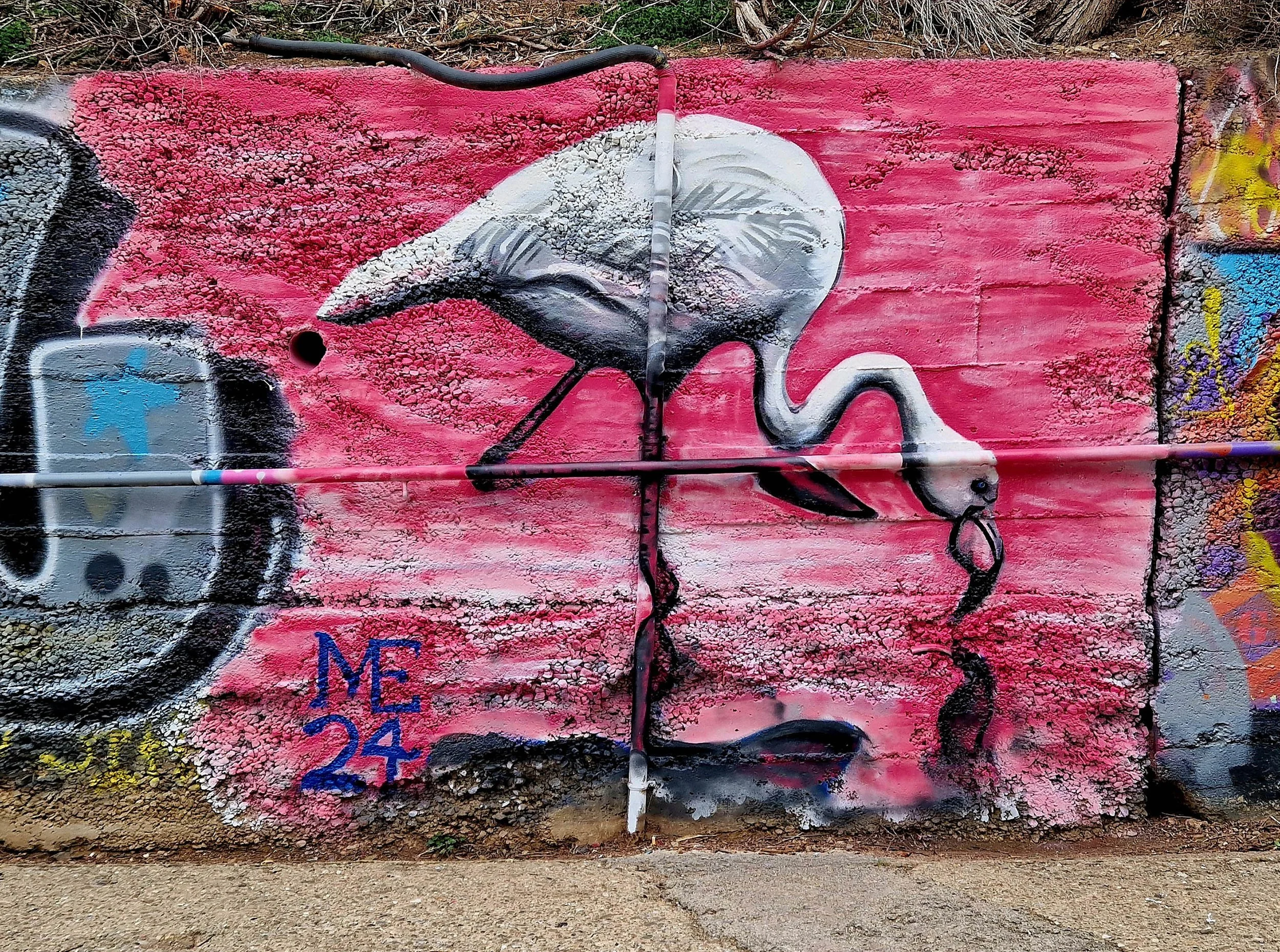 Flamingo, exterior mural by Matthew Rush Elmore.