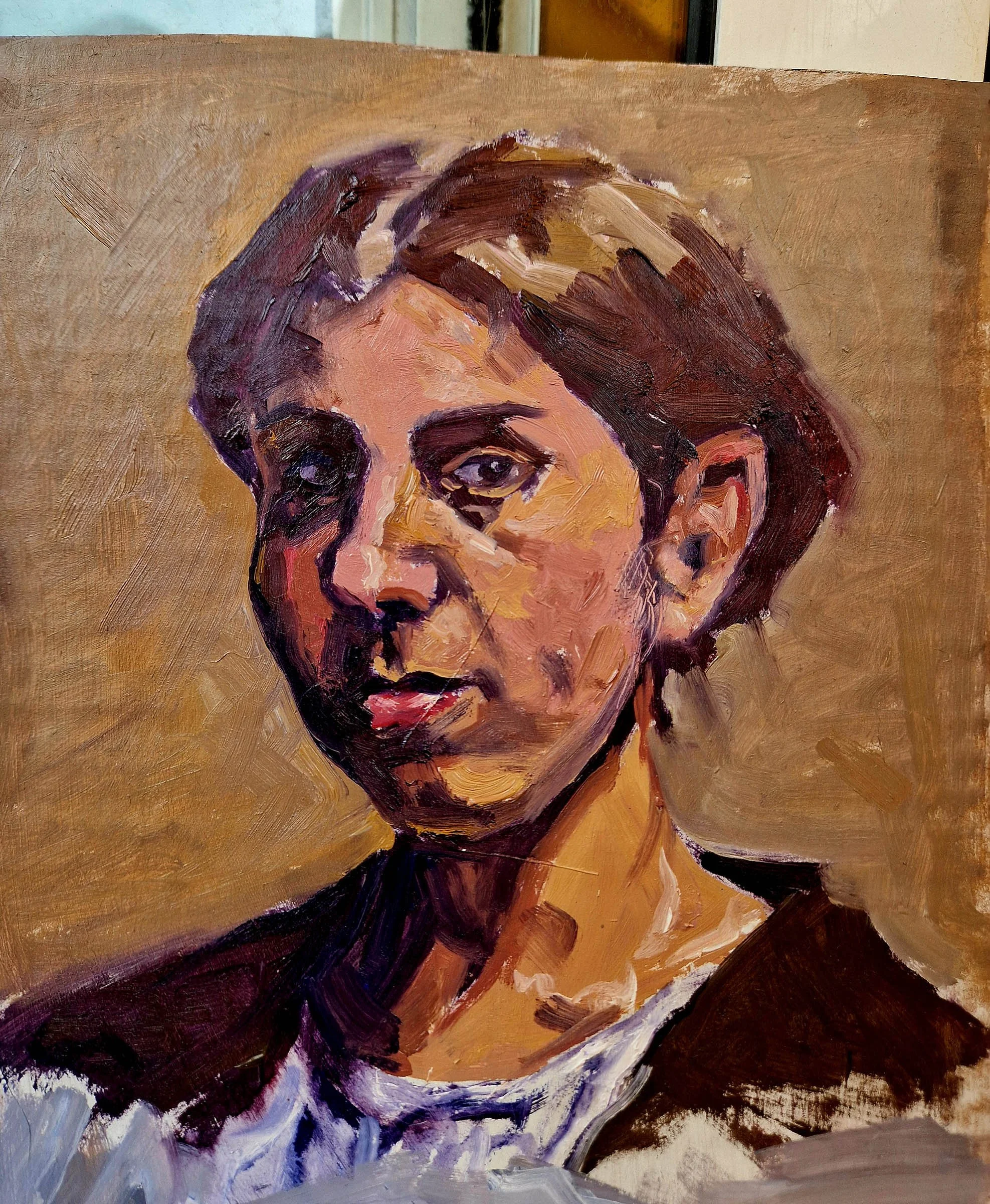 Oil study on cardboard by Matthew Rush Elmore.