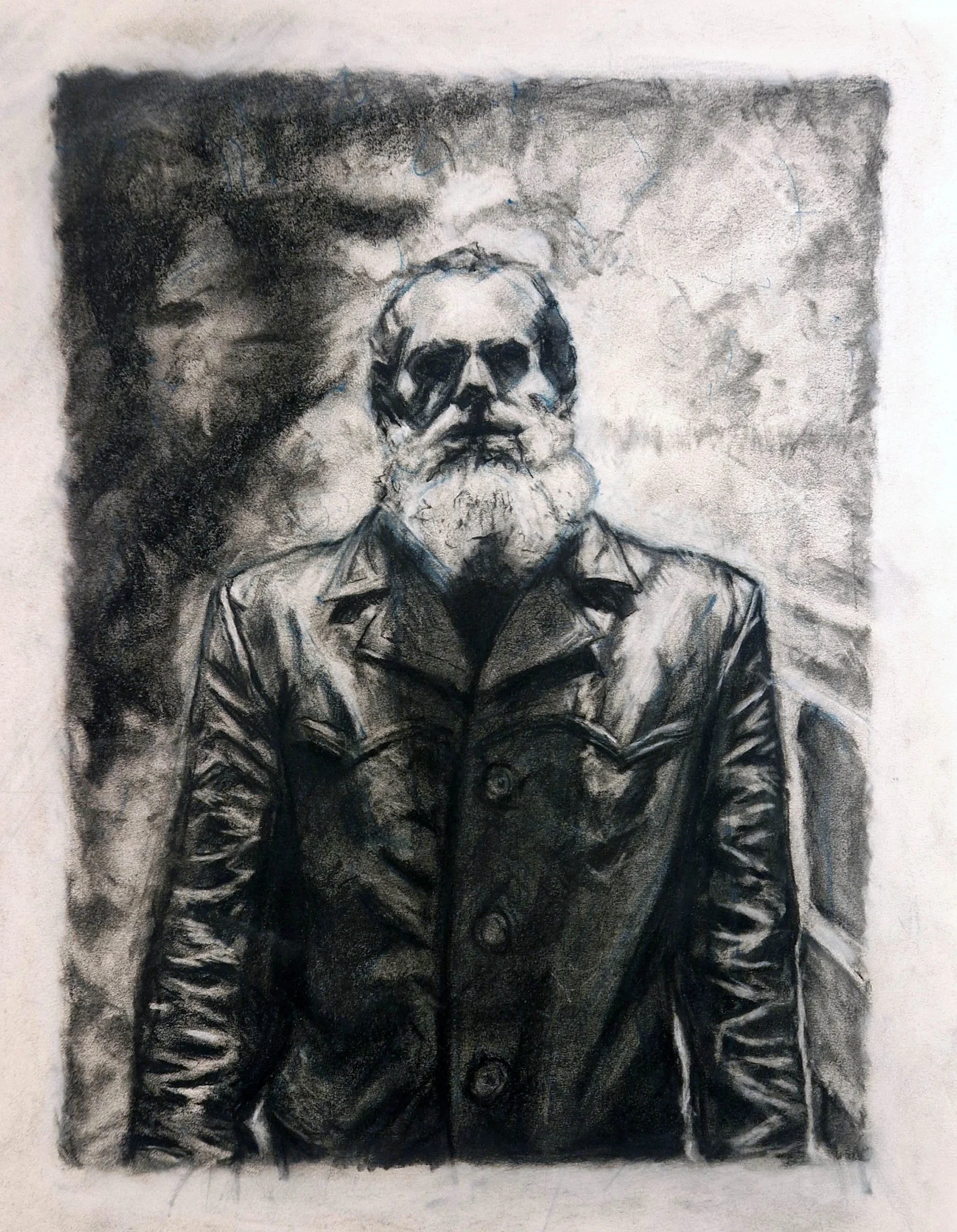 Swedish biker charcoal drawing by Matthew Rush Elmore.