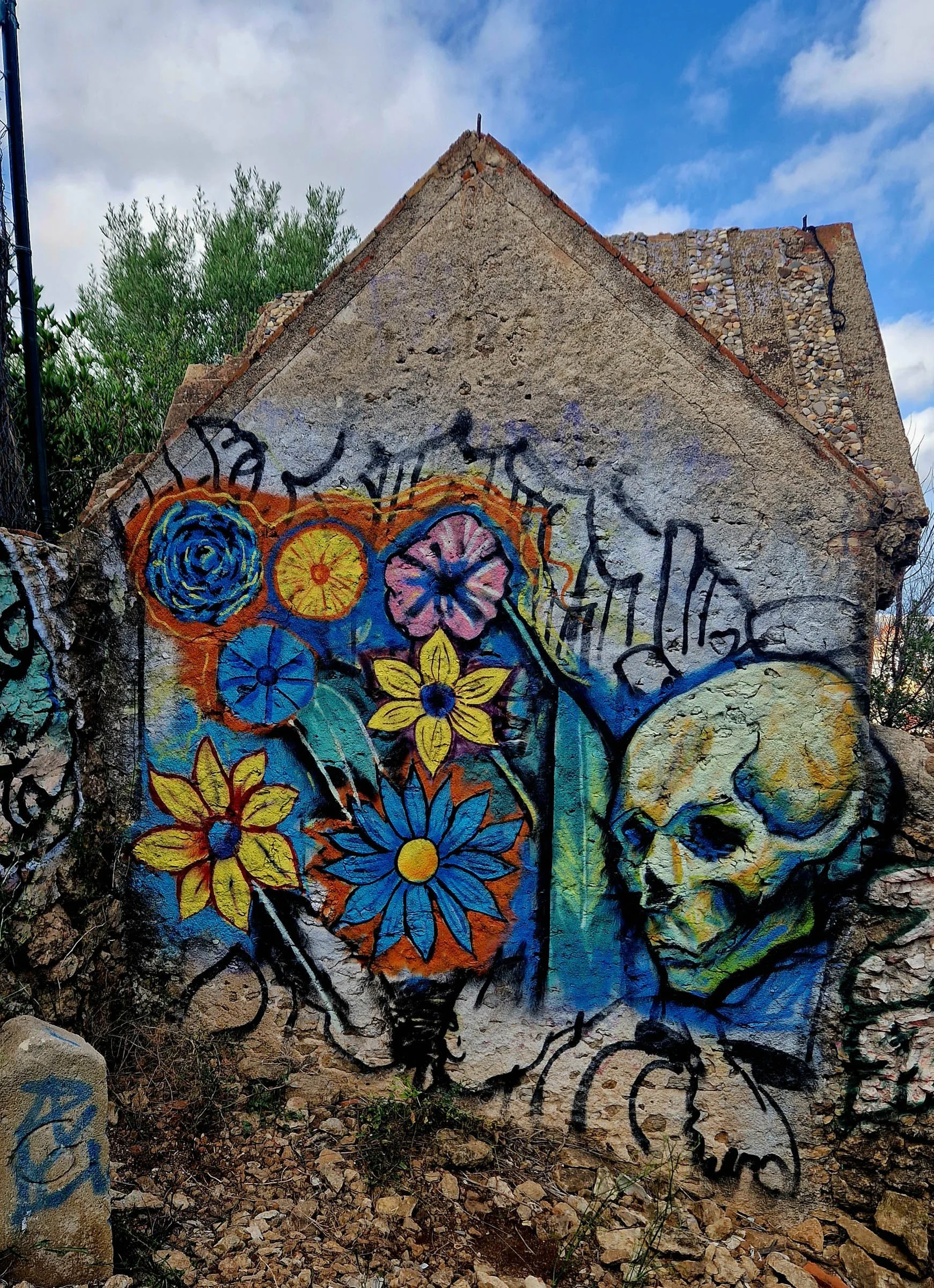 Practice wall, exterior mural by Matthew Rush Elmore.