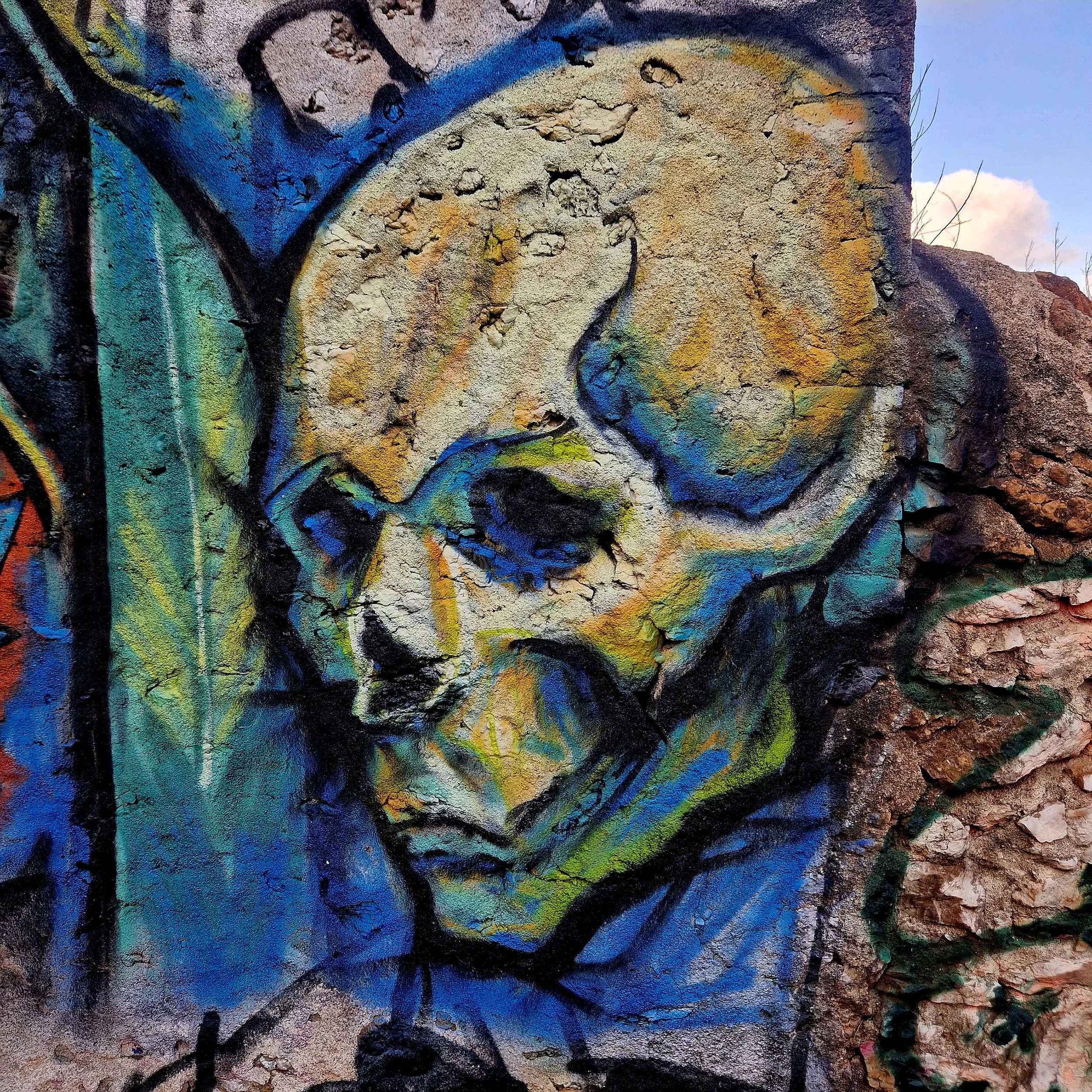 Skull study, exterior mural by Matthew Rush Elmore.