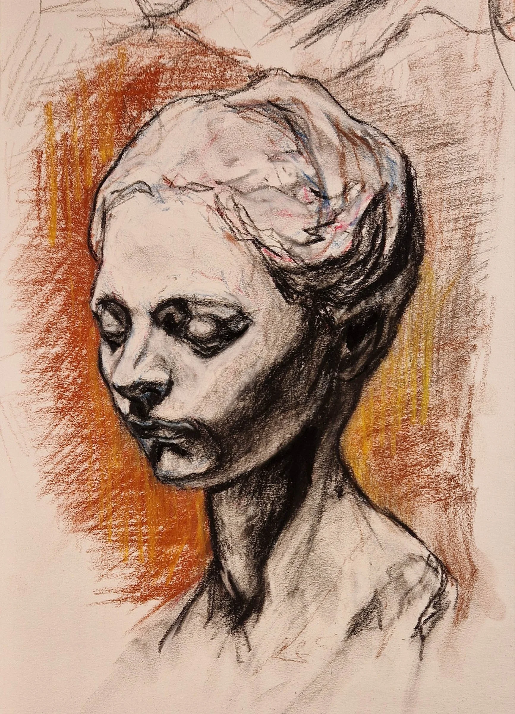 Head study charcoal and conte drawing by Matthew Rush Elmore.