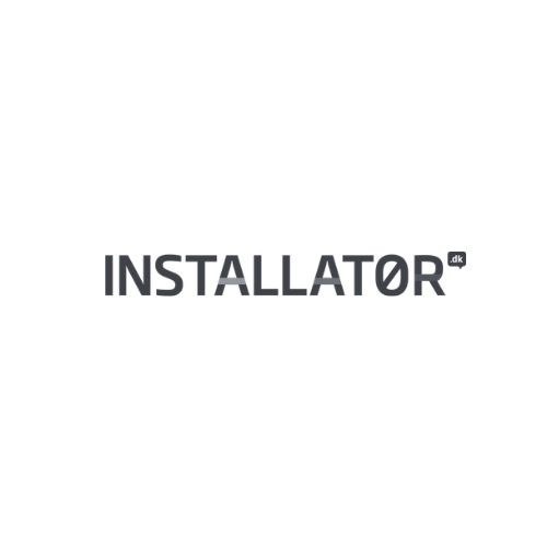 Logo with the word 'INSTALLATOR' in bold black letters and a small '.dk' beside it on a white background.