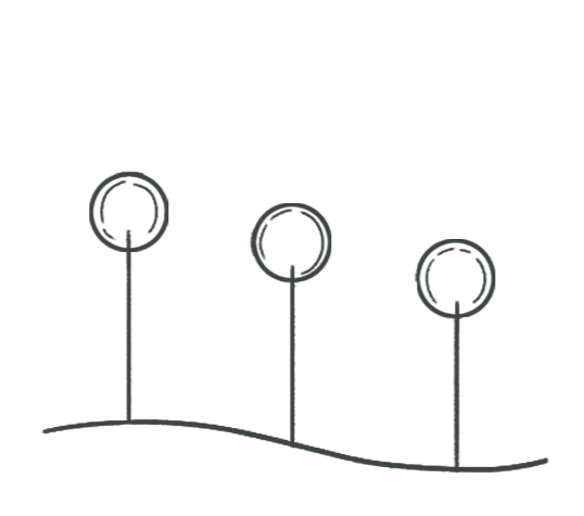 Line graph with three data points marked with circles, connected by lines on a wavy baseline.