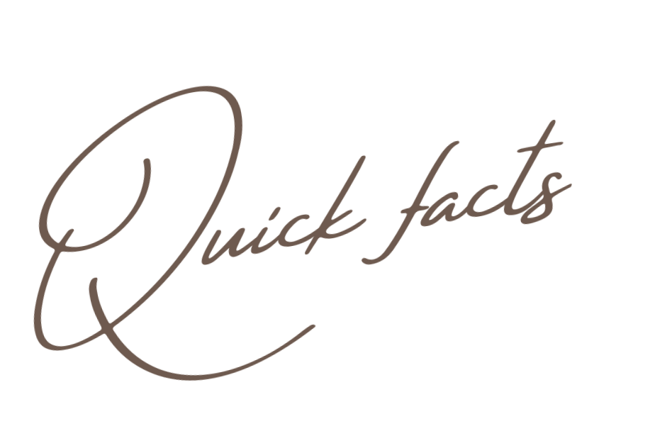Tekst der siger 'Quick facts' skrevet i en elegant, skrifttype.
