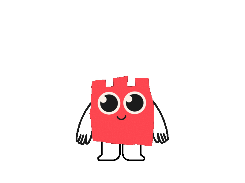 Een schattige cartoonig uitziende stuk vlees met grote ogen, kleine armen en benen, en een glimlach op een zwarte achtergrond.