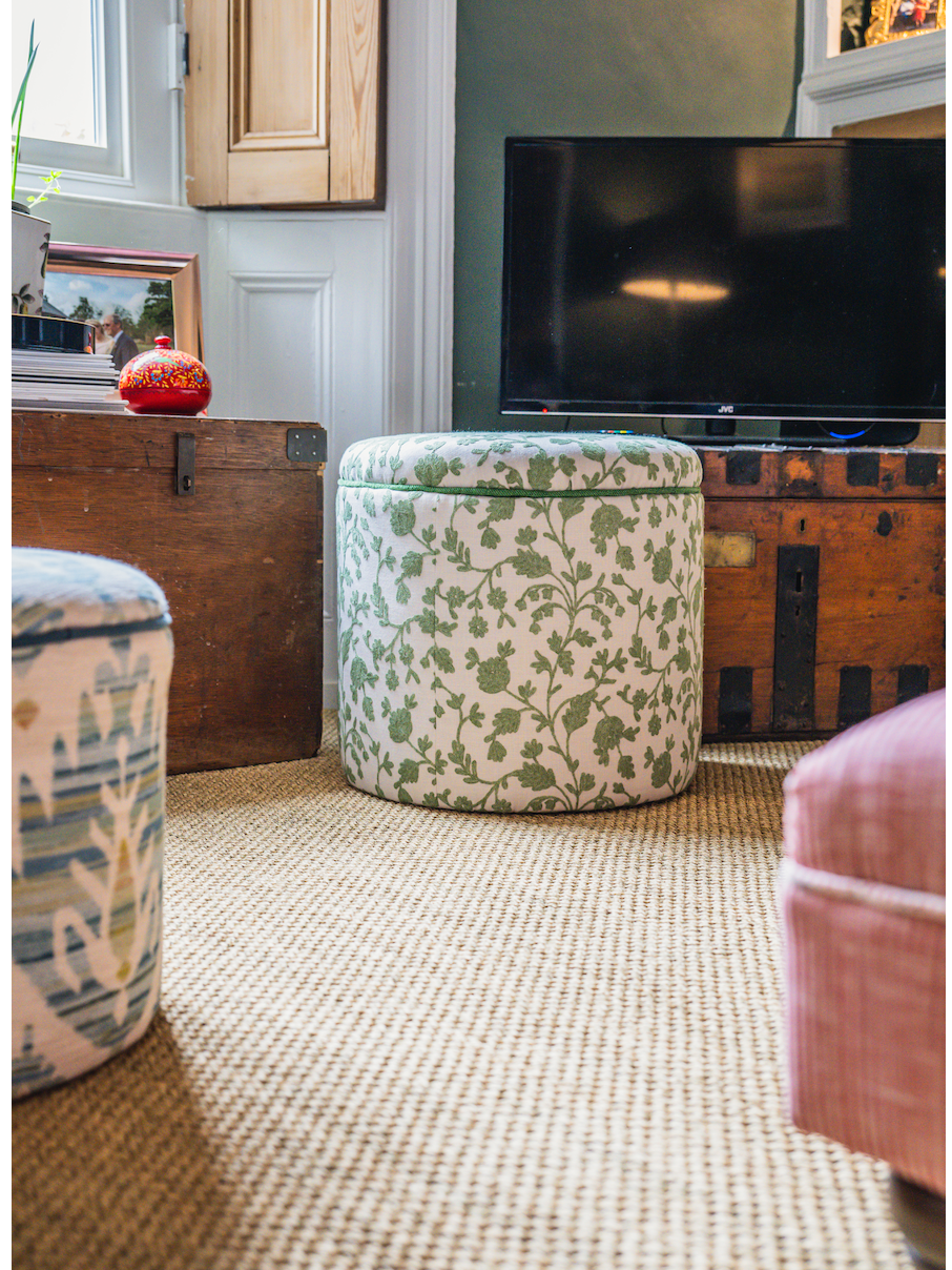 green footstool pouffe