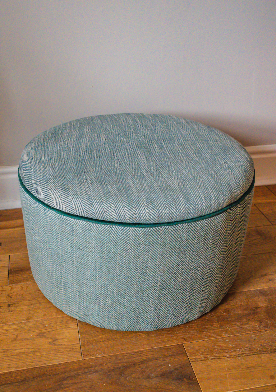 Teal herringbone footstool