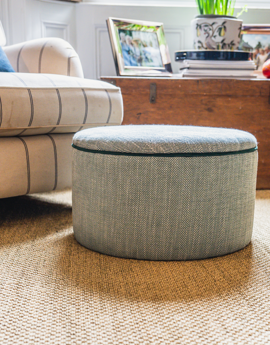 Teal Herringbone Footstool