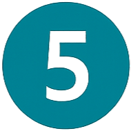 A teal circle with a number five in the centre.