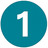 A teal circle with a number one in the centre.