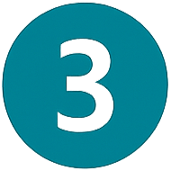 A teal circle with a number three in the centre.
