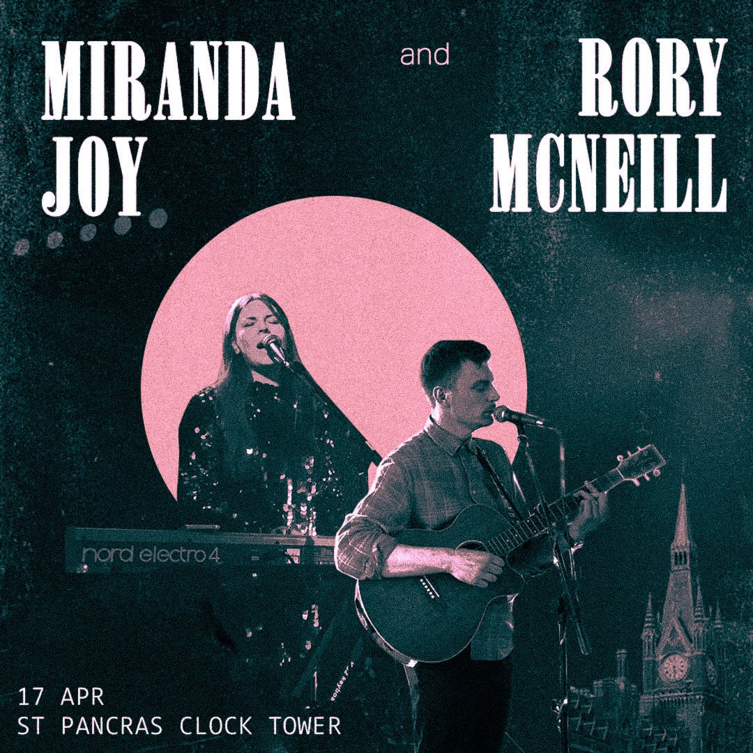 Miranda Joy and Rory McNeill at St Pancras Clock Tower