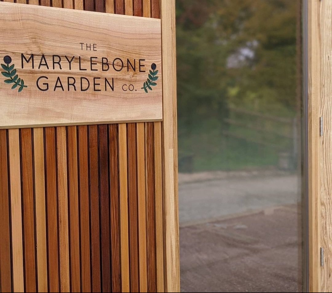 Custom sign with painted engraving, on behalf of Cedar, Cutts & Moore Ltd for  The Marylebone Garden co Ltd