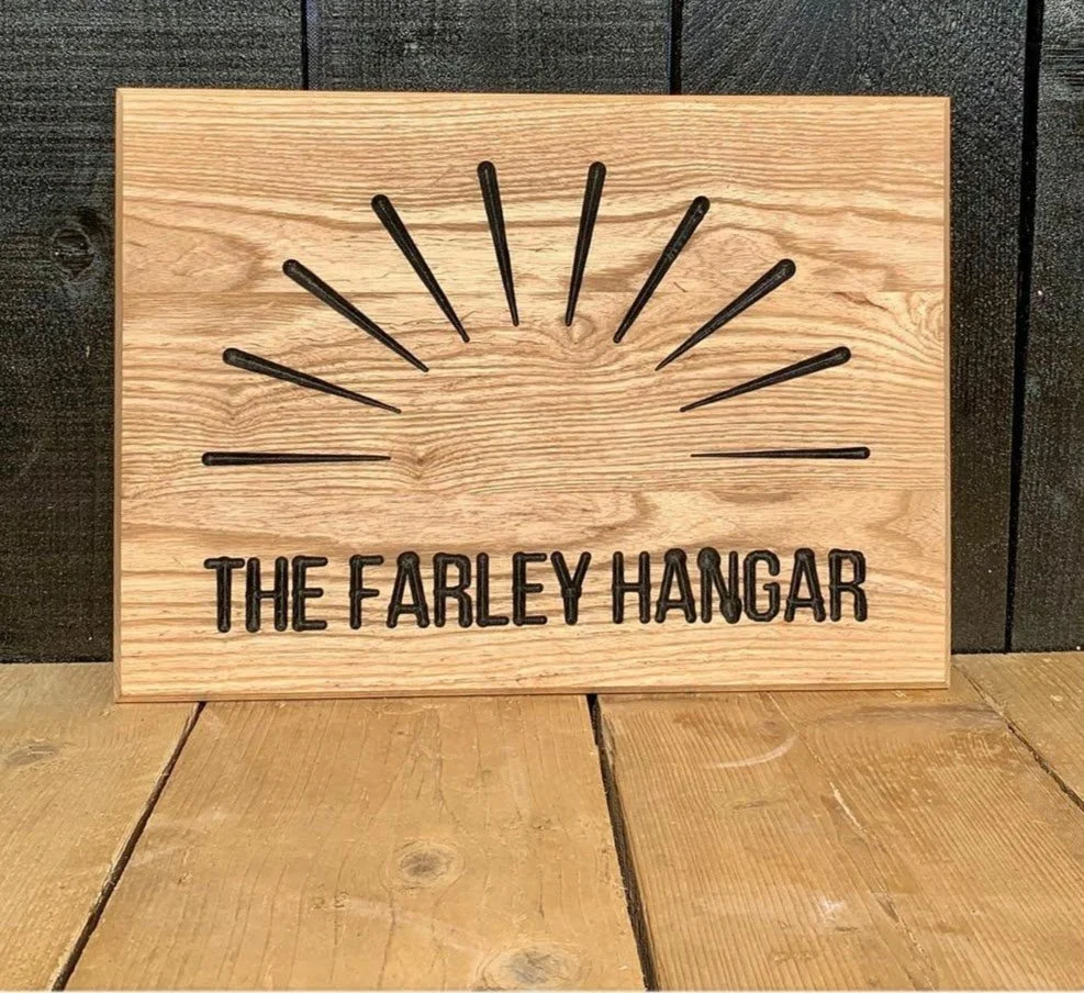 Custom signage with painted infill for The Farley Hanger
