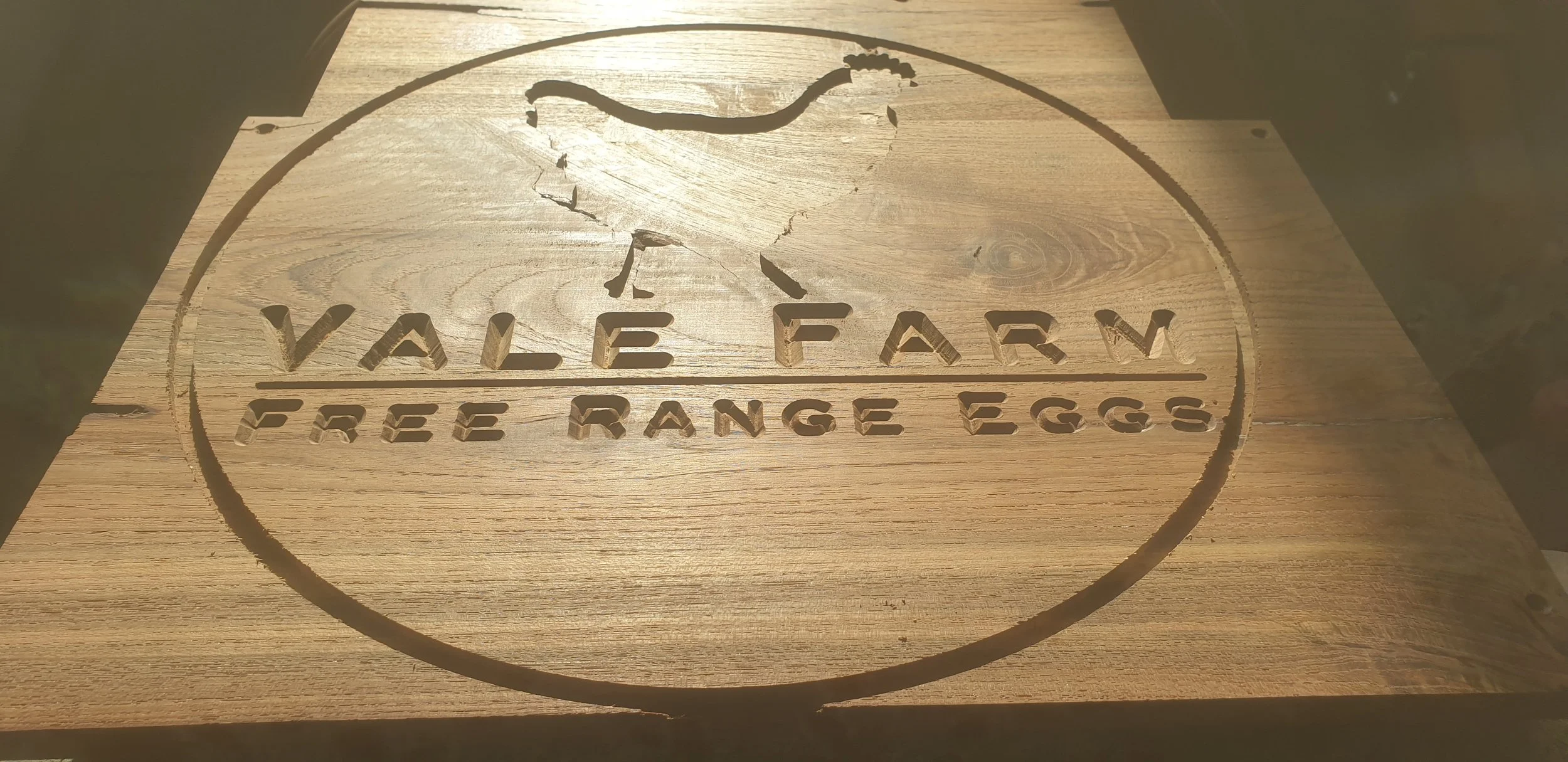 Custom signage with painted infill for Vale Farm Eggs