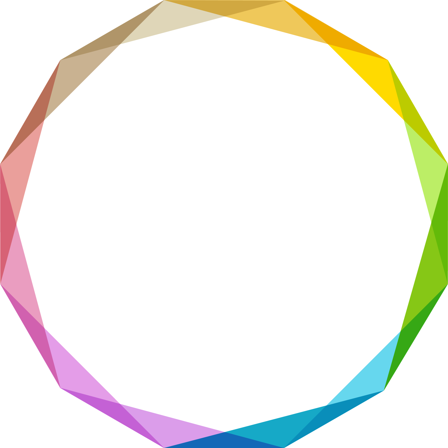 Värikkäiden monikulmioiden muodostama kehys ympyrän muotoisessa avoimessa keskuksessa.