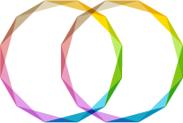 Kolme suurta rengasta, jotka on muodostettu monivärisestä säteittäisestä mallista