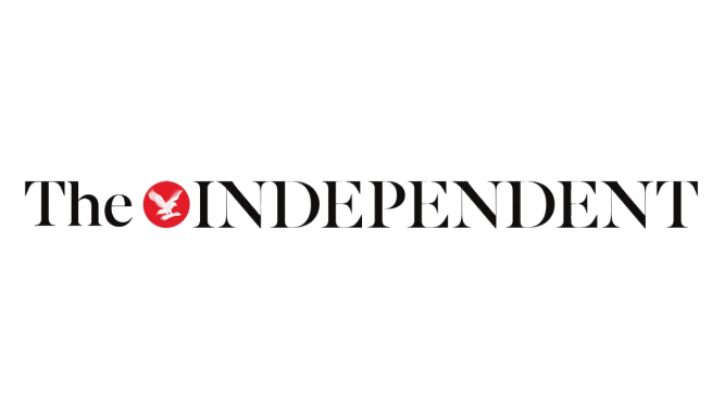 Logo of The Independent newspaper, featuring the title with a red dot resembling a globe or spotlight.