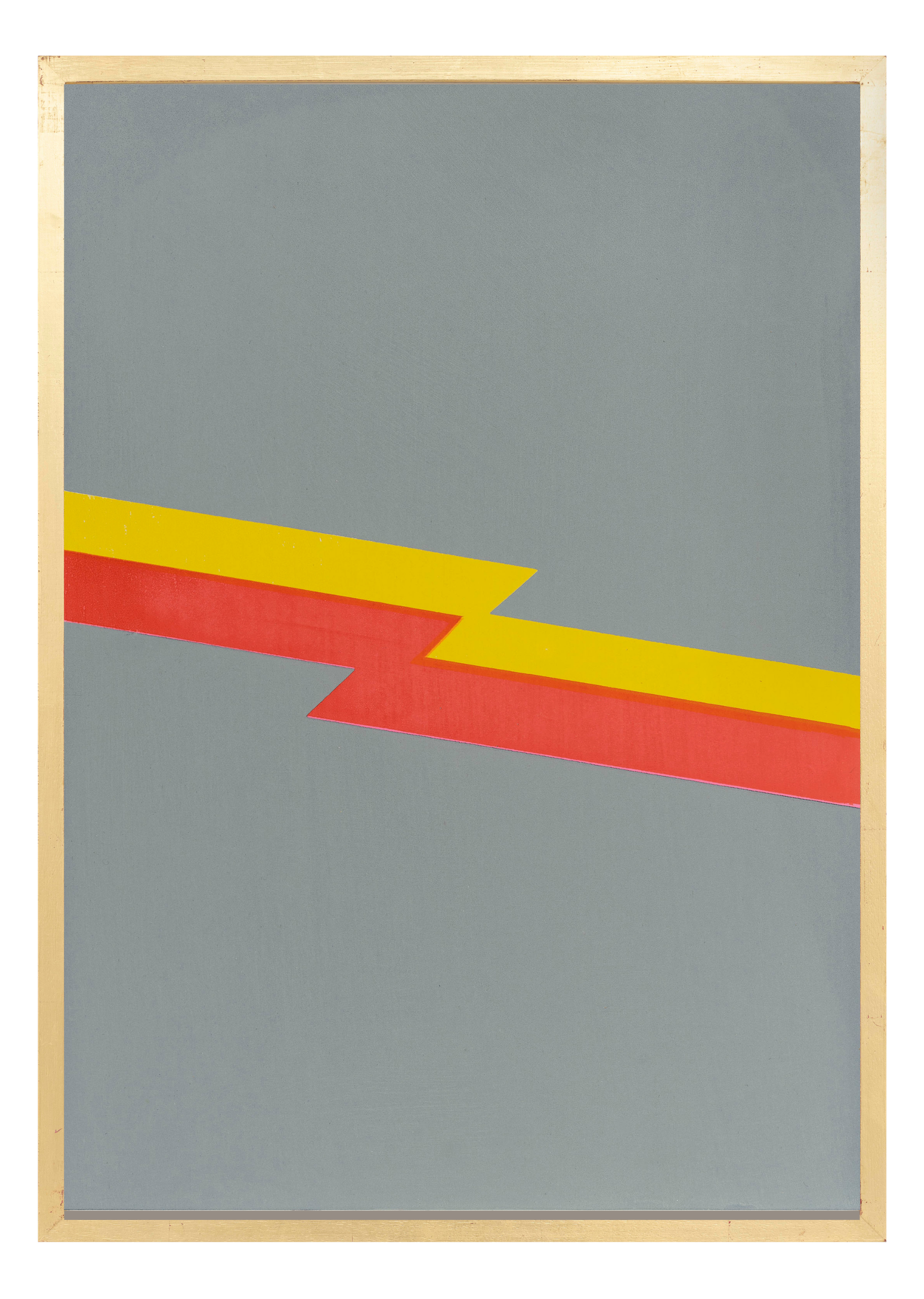 Alphabet screen print of red & yellow letter Z on gesso board 594x841 mm by artist Rose Bamford