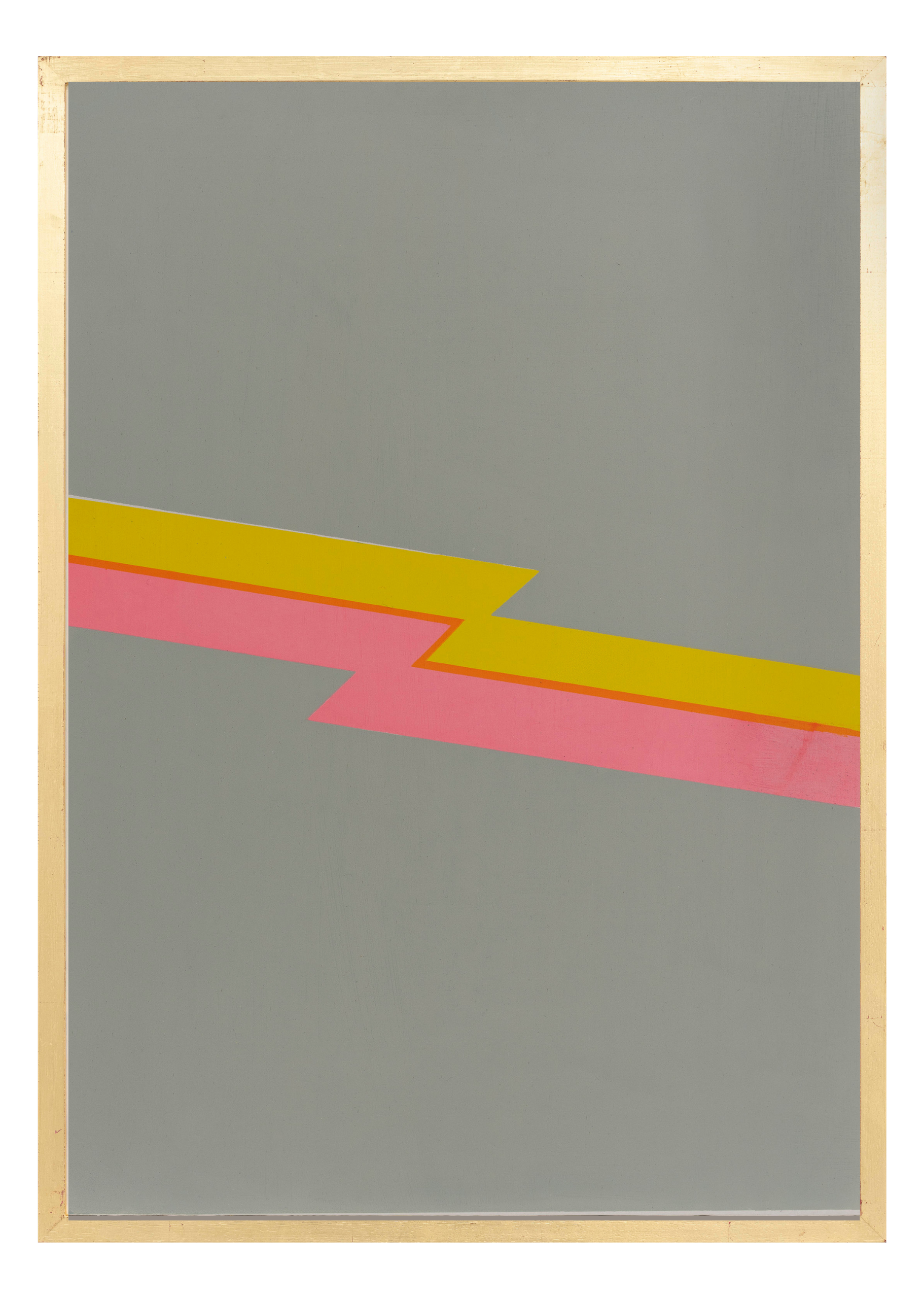 Alphabet screen print of pink & yellow letter Z on gesso board 594x841 mm by artist Rose Bamford