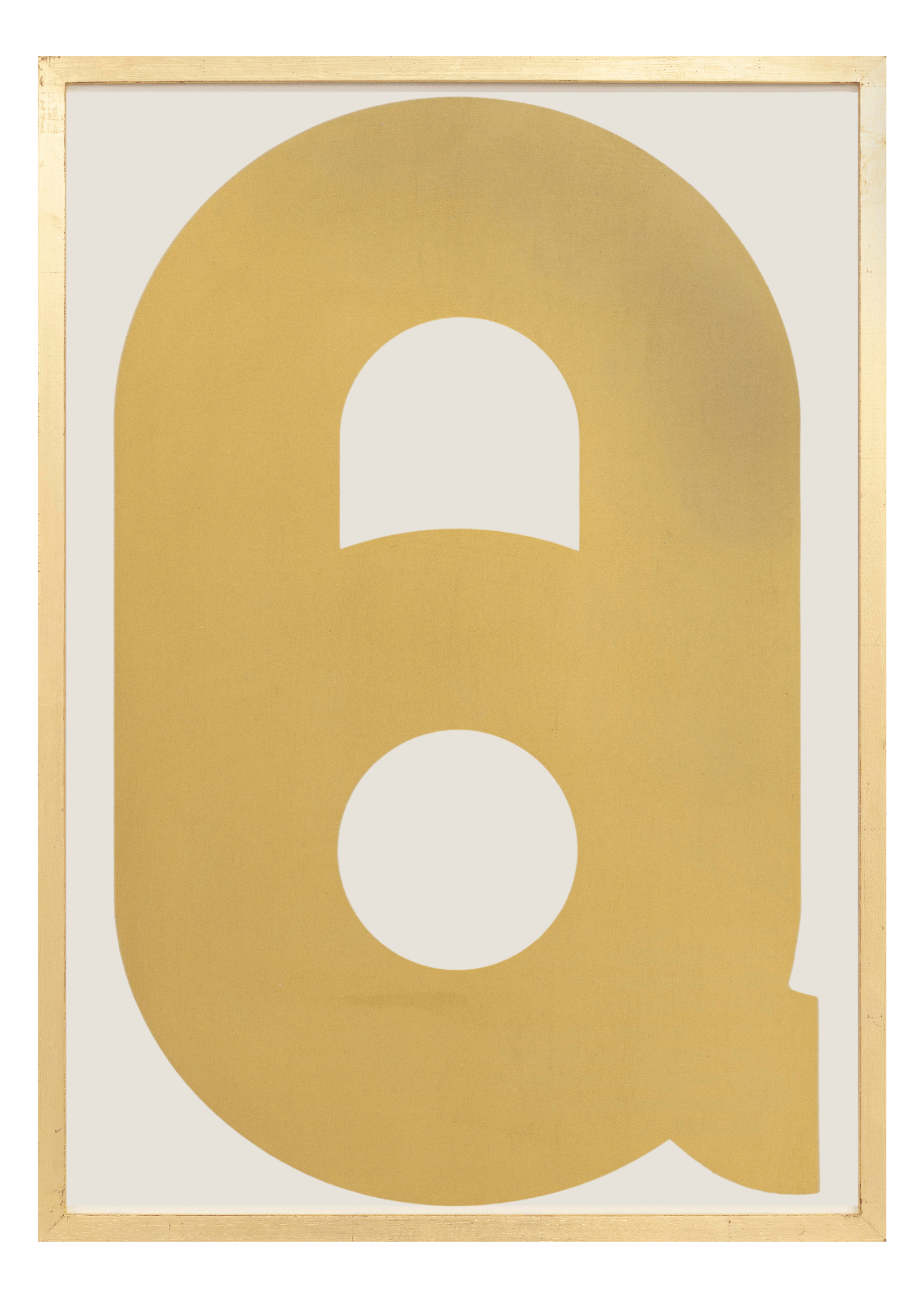 Alphabet screen print of gold letter Q on gesso board 594x841 mm by artist Rose Bamford