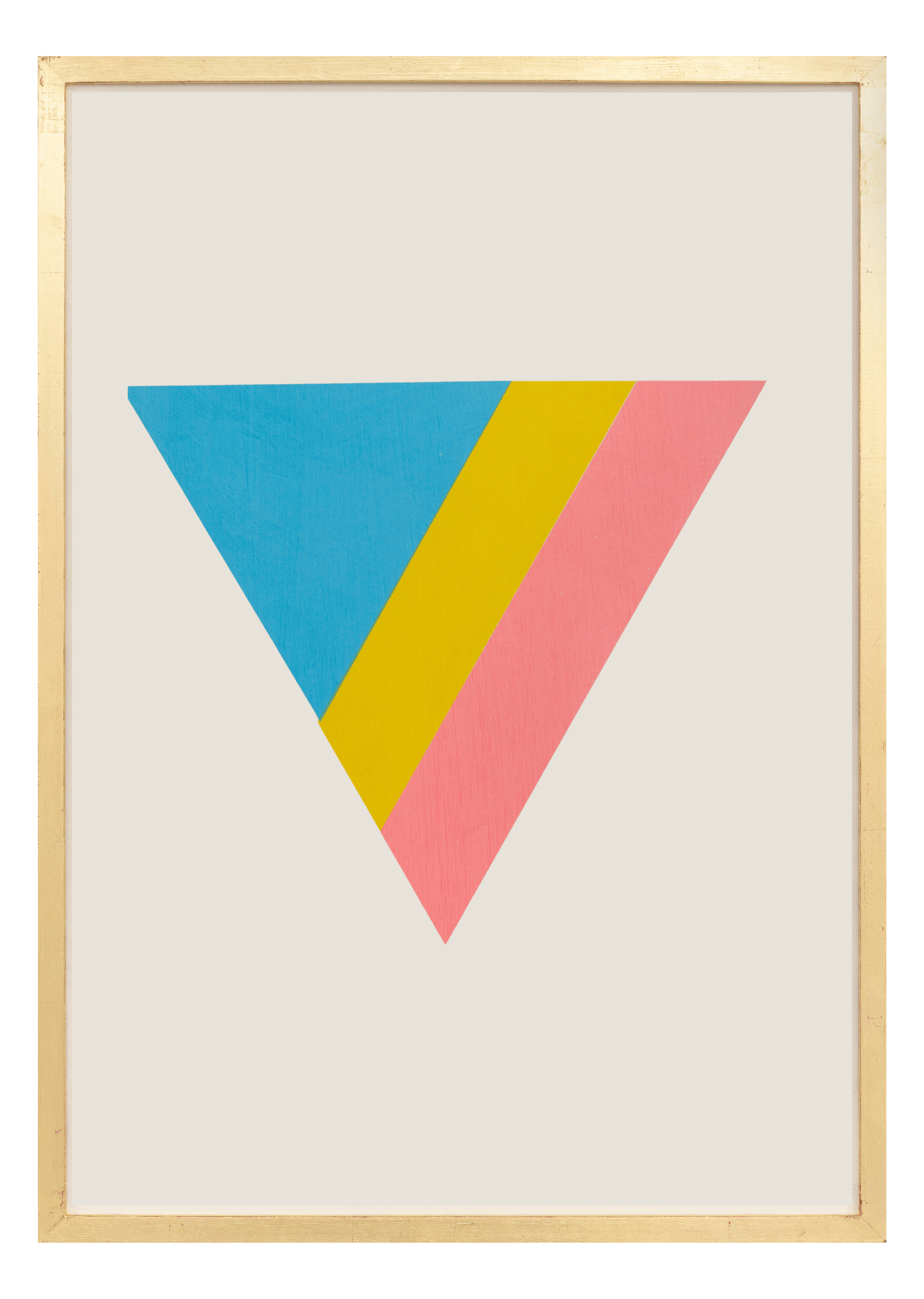 Alphabet screen print of blue, pink and yellow letter V on gesso board 594x841 mm by artist Rose Bamford